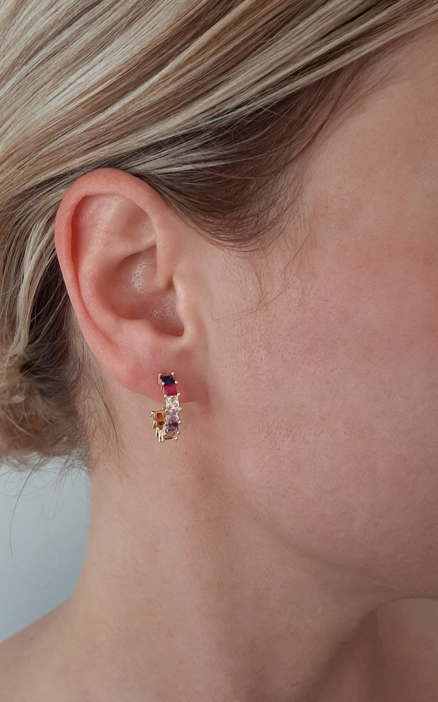 Alora - multi colour cubic zirconia half hoop gold-tone earrings