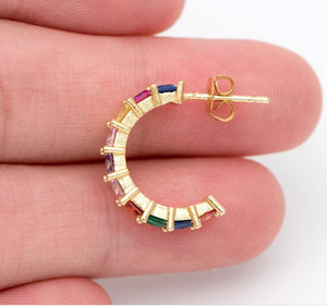 Alora - multi colour cubic zirconia half hoop gold-tone earrings
