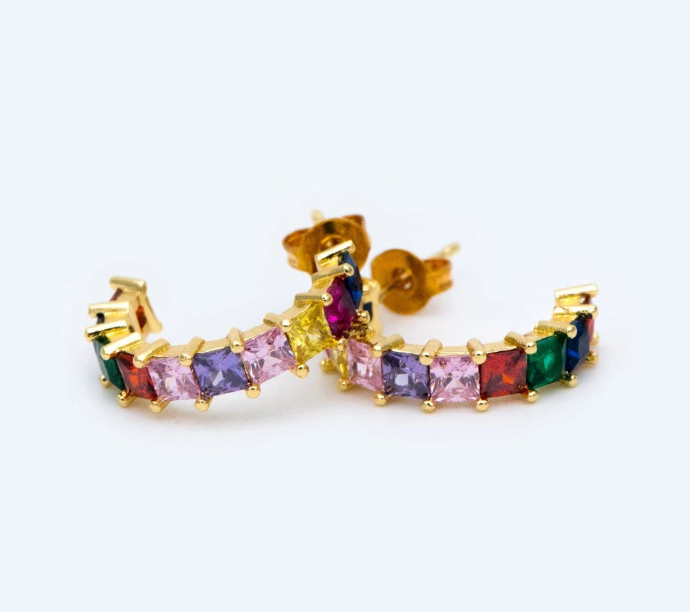 Alora - multi colour cubic zirconia half hoop gold-tone earrings