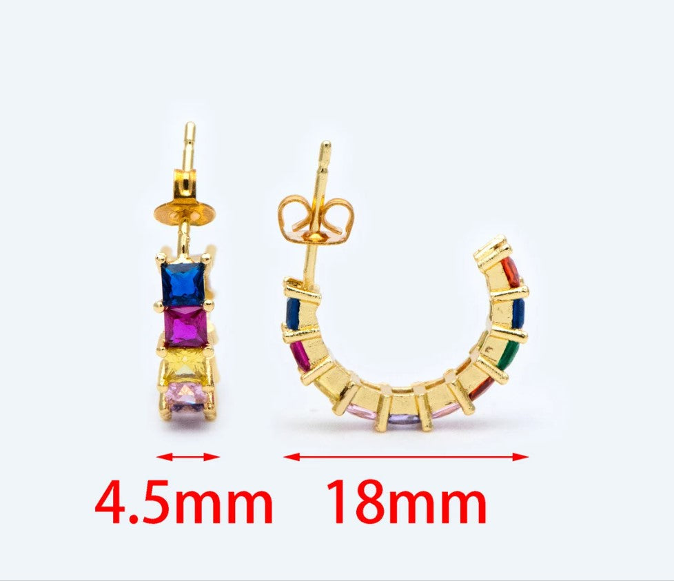 Alora - multi colour cubic zirconia half hoop gold-tone earrings