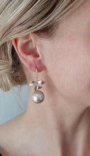 Load image into Gallery viewer, Arella - round shell bead pearl single orchid shaped flower drop earrings