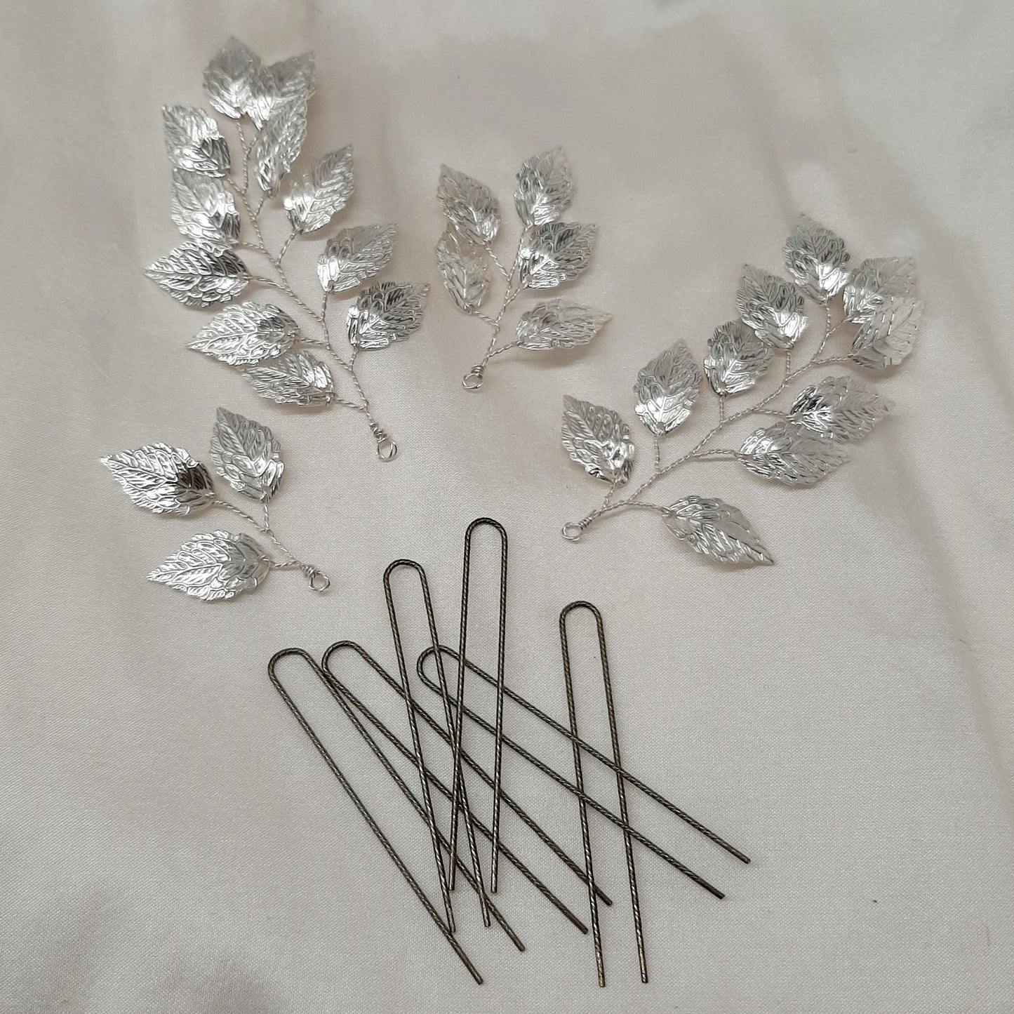 Becks - branches of silver or gold tone leaf hair pins SET