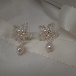 Blossom - hand beaded lace flower earrings with or without a freshwater pearl drop