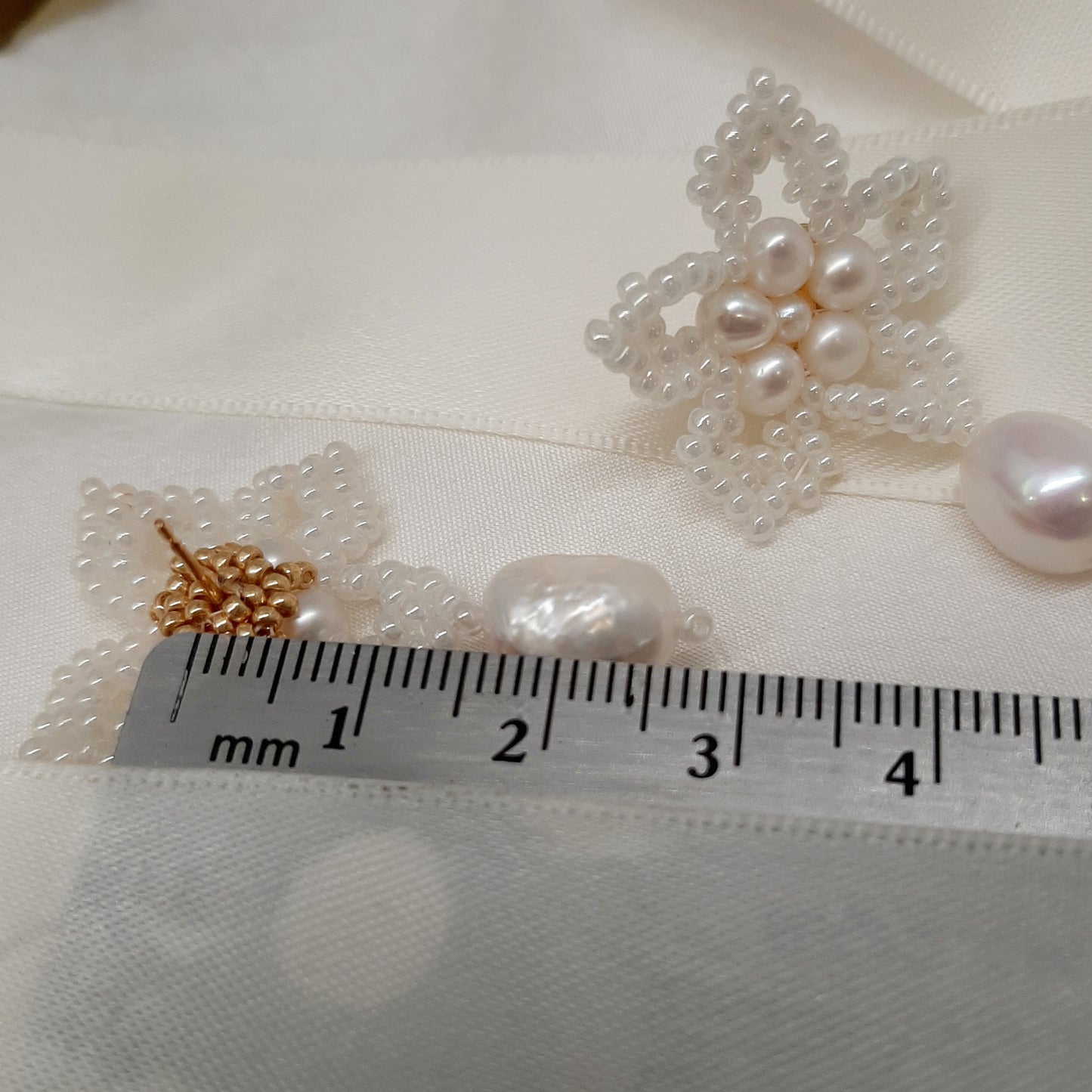 Blossom - hand beaded lace flower earrings with or without a freshwater pearl drop