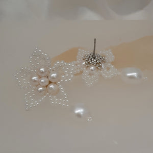 Blossom - hand beaded lace flower earrings with or without a freshwater pearl drop