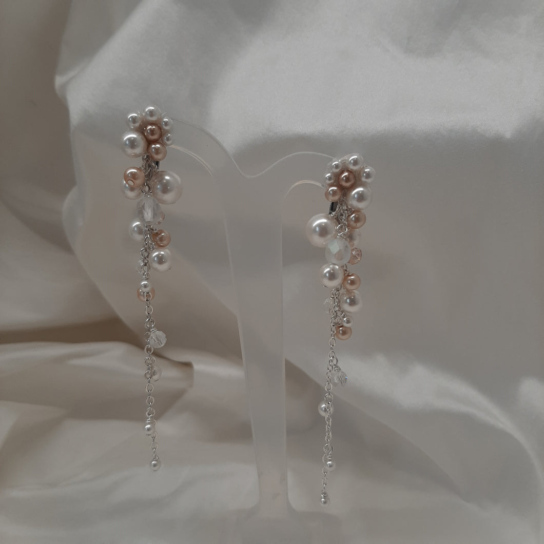 Bree - Swarovski crystal long cascading cluster clip-on stud drop earrings