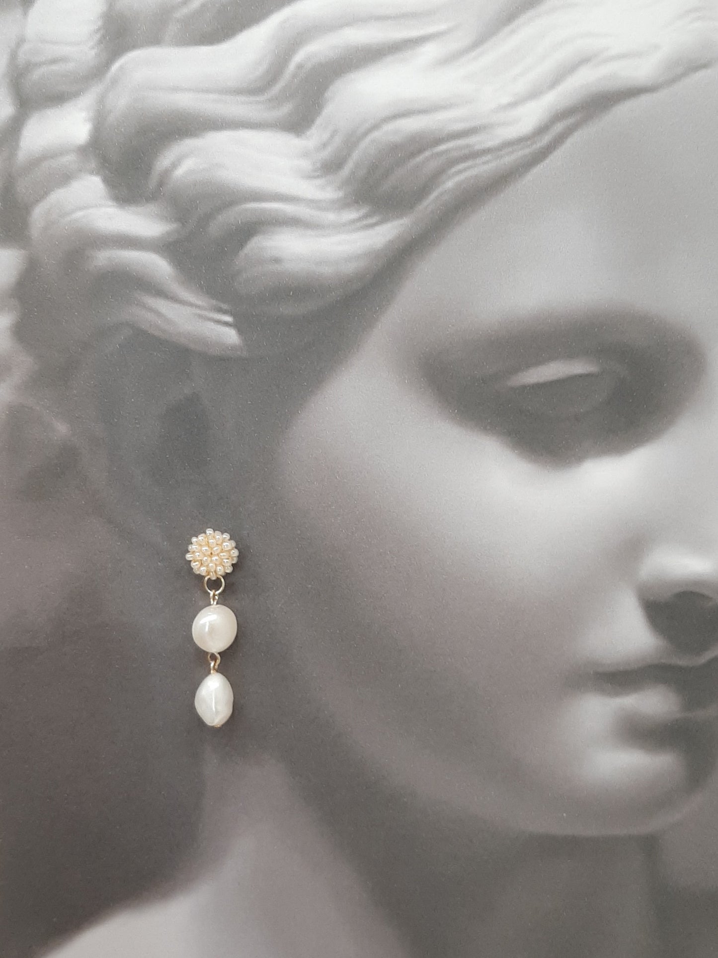 Bridget - seed bead studs and natural cultured freshwater pearls drop earrings