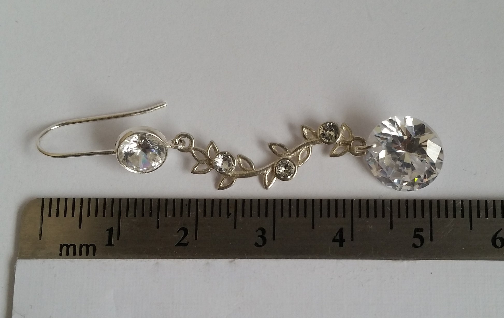 Crystal clear Cubic Zirconia and sterling silver vine bridal drop earrings
