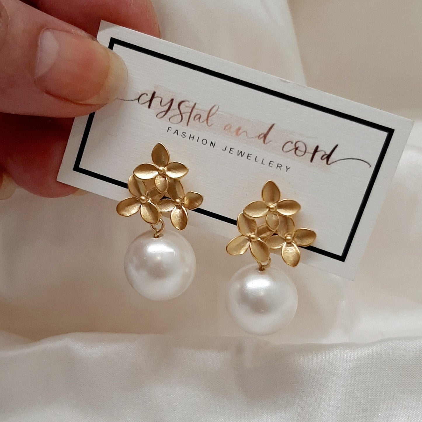 Chloe - gold flowers stud and pearl drop earrings