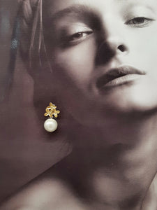 Chloe - gold flowers stud and pearl drop earrings