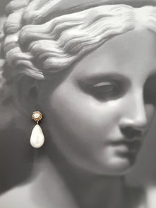 Claudette - baroque faux pearl, tiny seed beads and freshwater pearl stud drop earrings