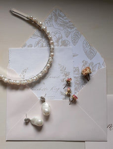 Claudette - baroque faux pearl, tiny seed beads and freshwater pearl stud drop earrings