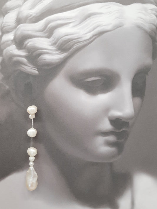 CONTESSA - glorious natural cultured freshwater pearls and sterling silver Boston chain thread cascading stud earrings