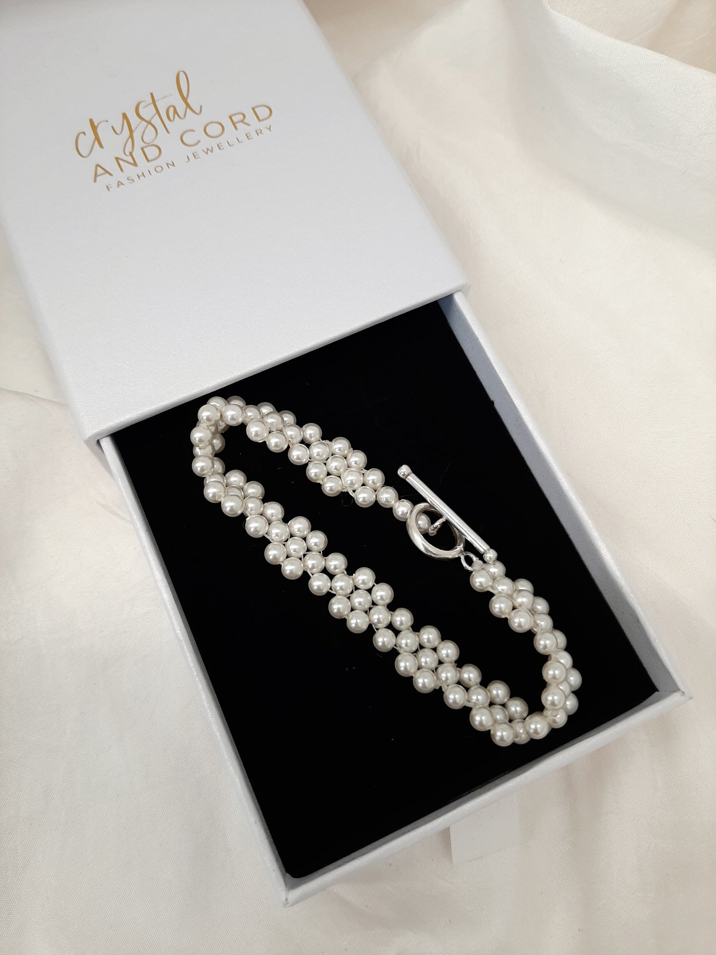 Daisy - crystal based pearls, sterling silver filled toggle clasp daisy bracelet or necklace