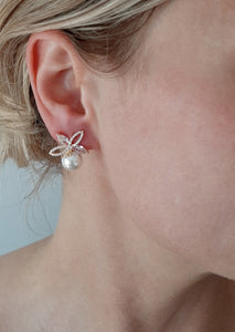 Deor - crystal bead pearl cubic zirconia gold tone flower stud earrings