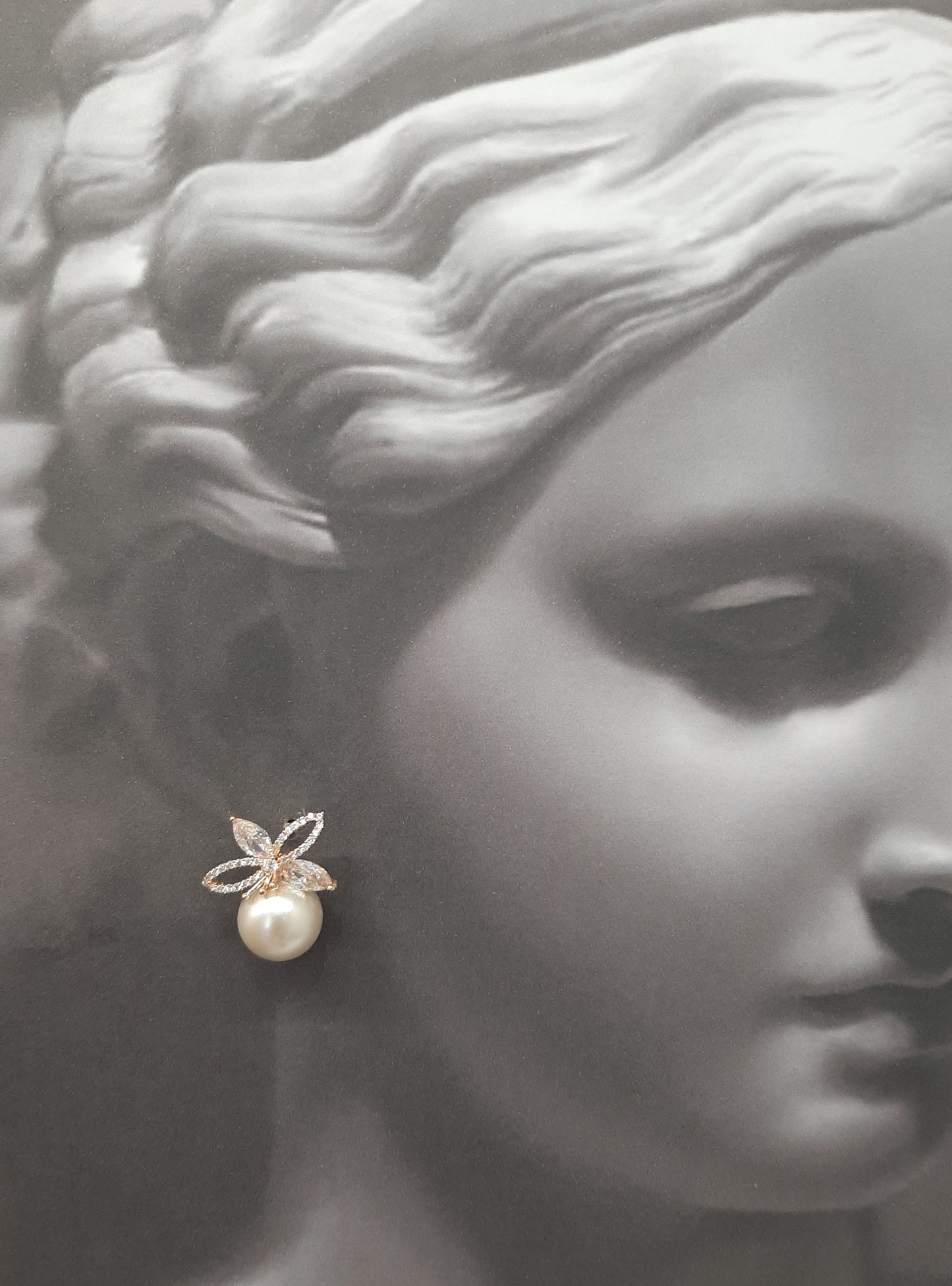 Deor - crystal bead pearl cubic zirconia gold tone flower stud earrings