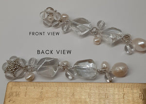Elsa - natural cultured freshwater pearls and crystal clear glass beads cascading drop earrings