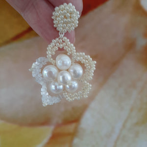 Fleur - hand beaded lace flower and stud drop earrings