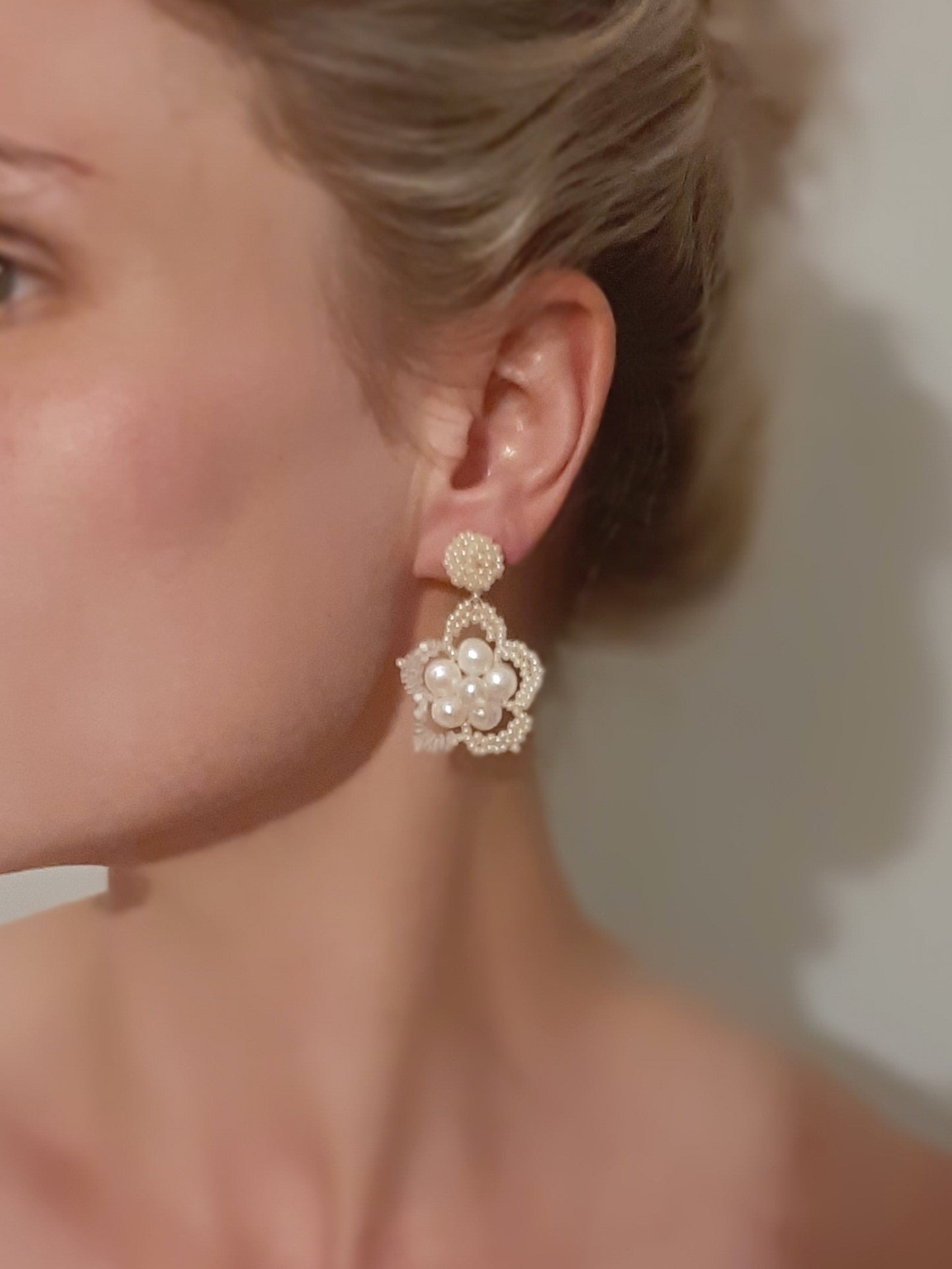 Fleur - hand beaded lace flower and stud drop earrings