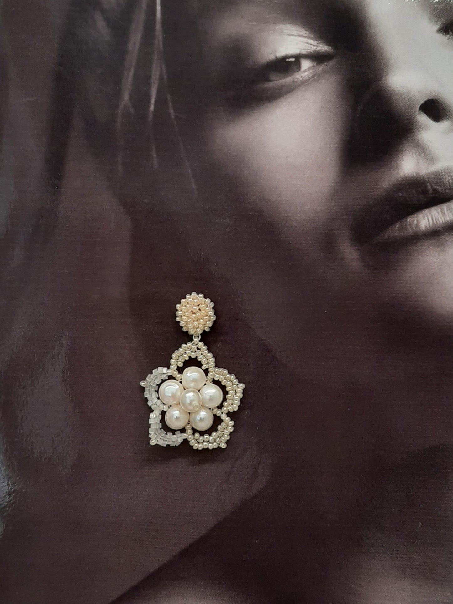 Fleur - hand beaded lace flower and stud drop earrings