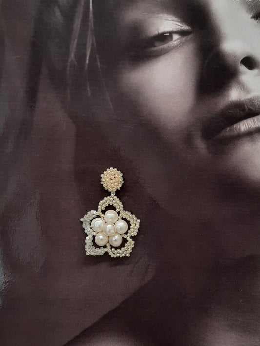 Fleur - hand beaded lace flower and stud drop earrings