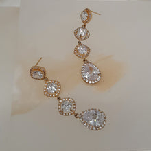 Load image into Gallery viewer, Florence - Cubic Zirconia cushion and pear shape gold-tone stud drop earrings