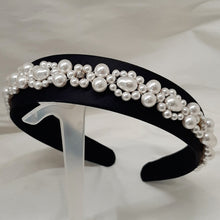 Load image into Gallery viewer, Francesca - white round and pear shaped crystal pearls and wide flat head band