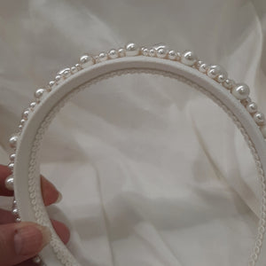 Francesca - white round and pear shaped crystal pearls and wide flat head band