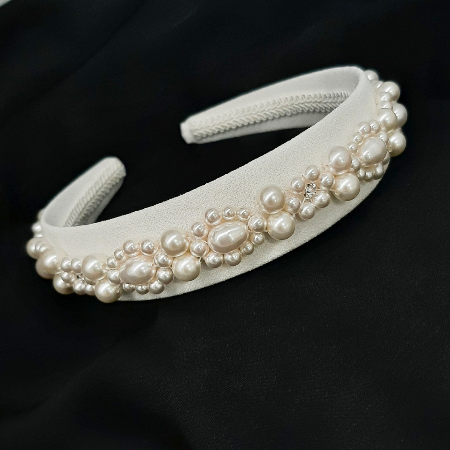 Francesca - white round and pear shaped crystal pearls and wide flat head band