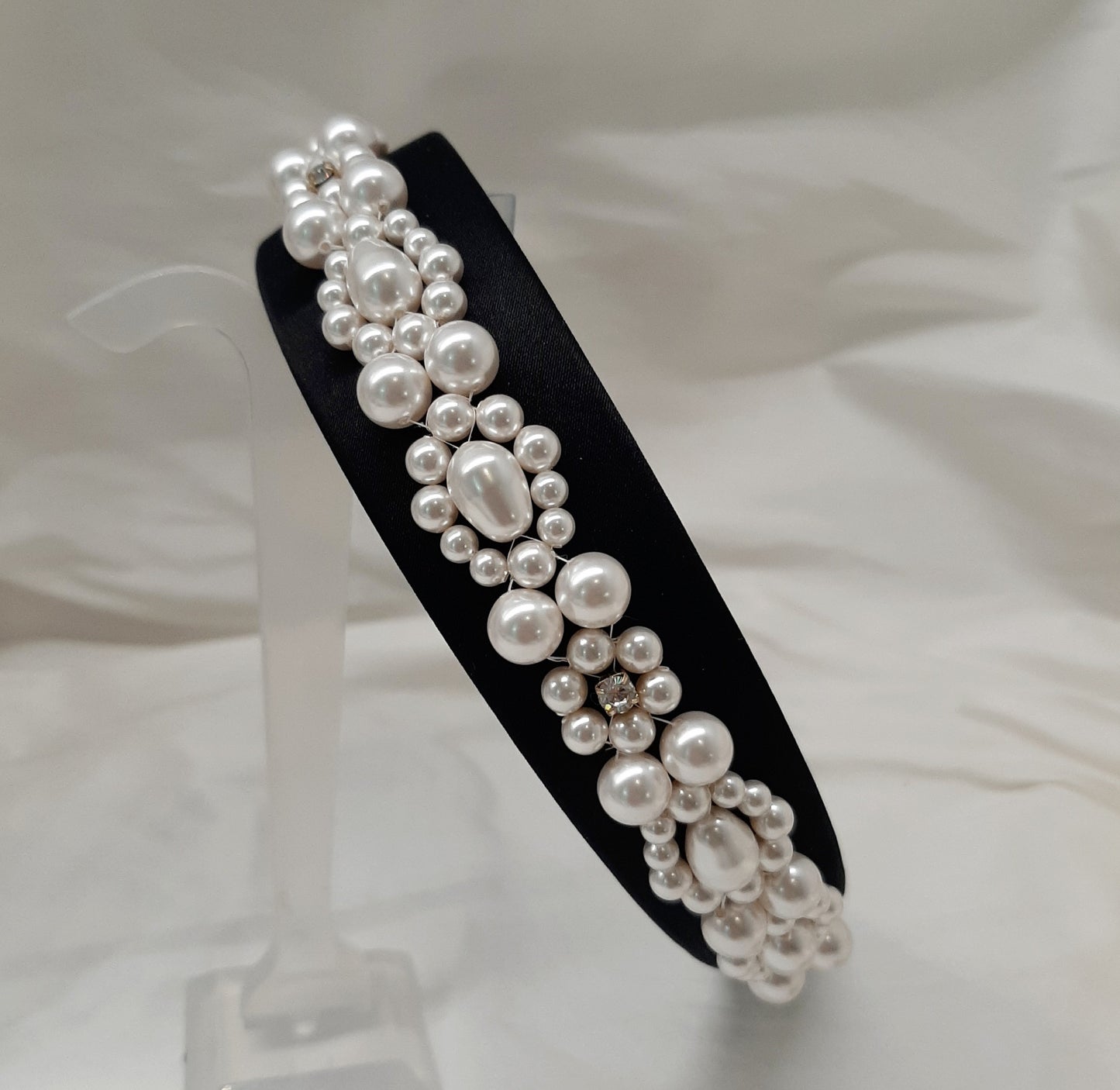 Francesca - white round and pear shaped crystal pearls and wide flat head band