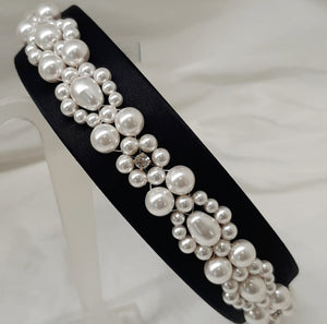 Francesca - white round and pear shaped crystal pearls and wide flat head band