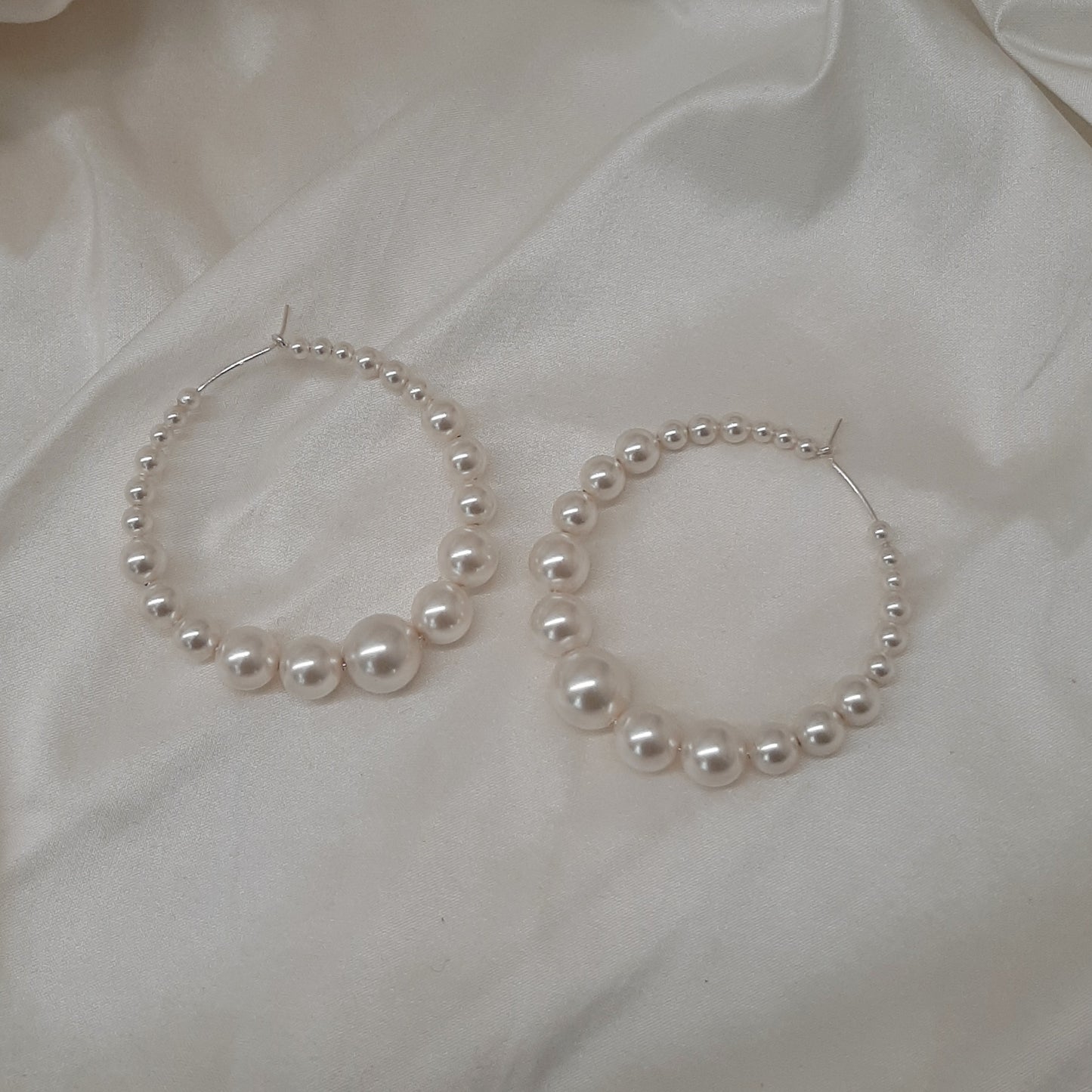 Frankie - crystal pearl beads sterling silver round hoop earrings