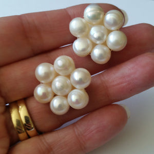 Freshwater pearls large flower shaped stud earrings