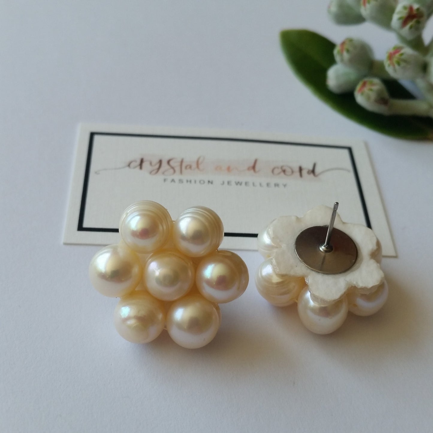 Freshwater pearls large flower shaped stud earrings