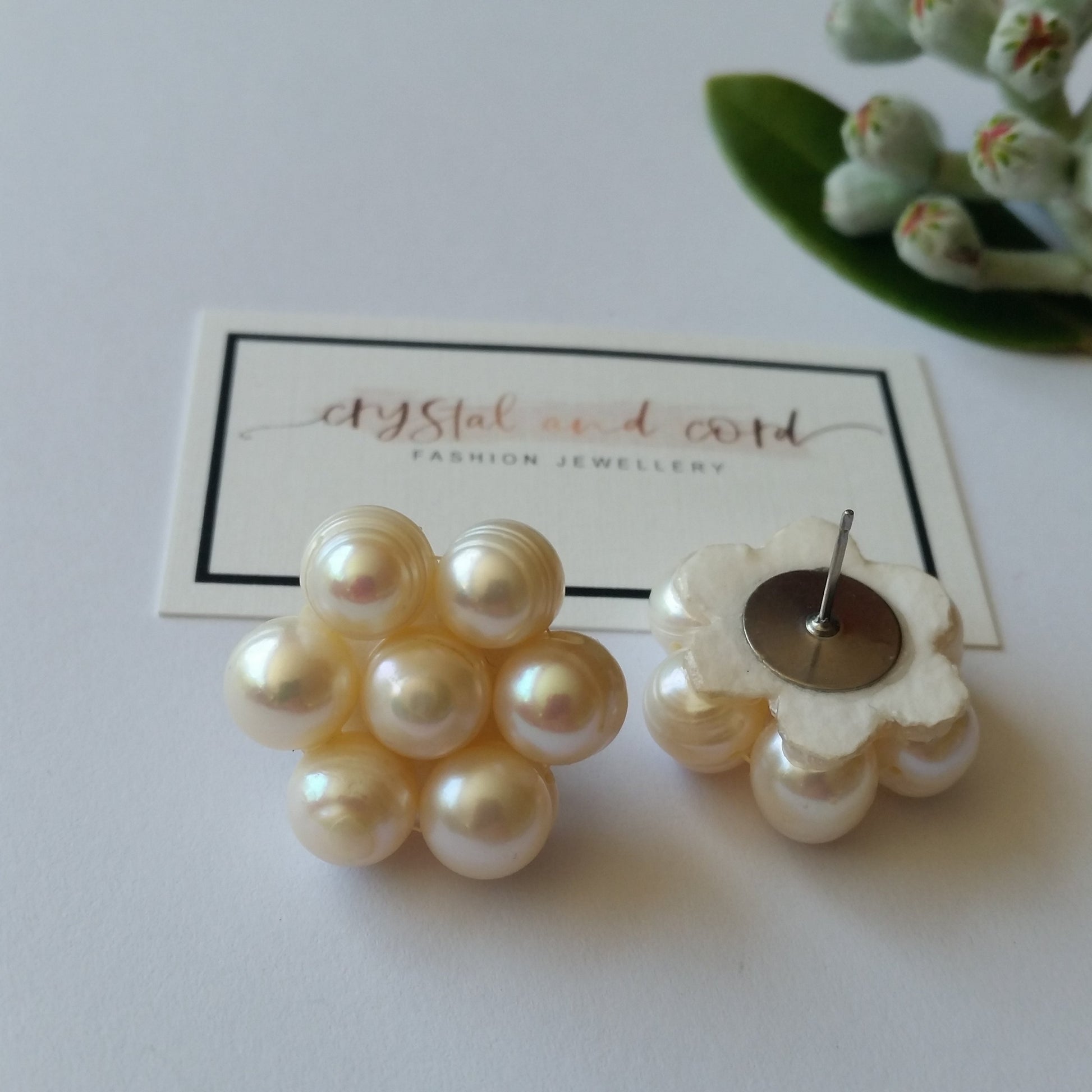 Freshwater pearls large flower shaped stud earrings