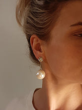 Load image into Gallery viewer, Gabby - large faux pearl gold-tone chain and stud drop earrings in two lengths