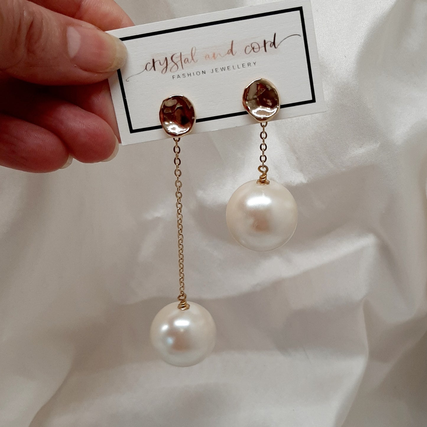 Gabby - large faux pearl gold-tone chain and stud drop earrings in two lengths