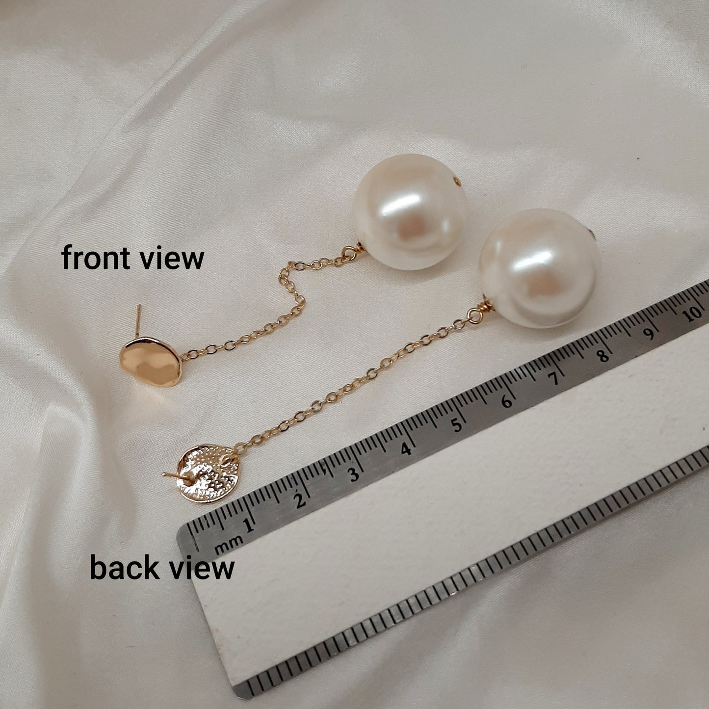 Gabby - large faux pearl gold-tone chain and stud drop earrings in two lengths