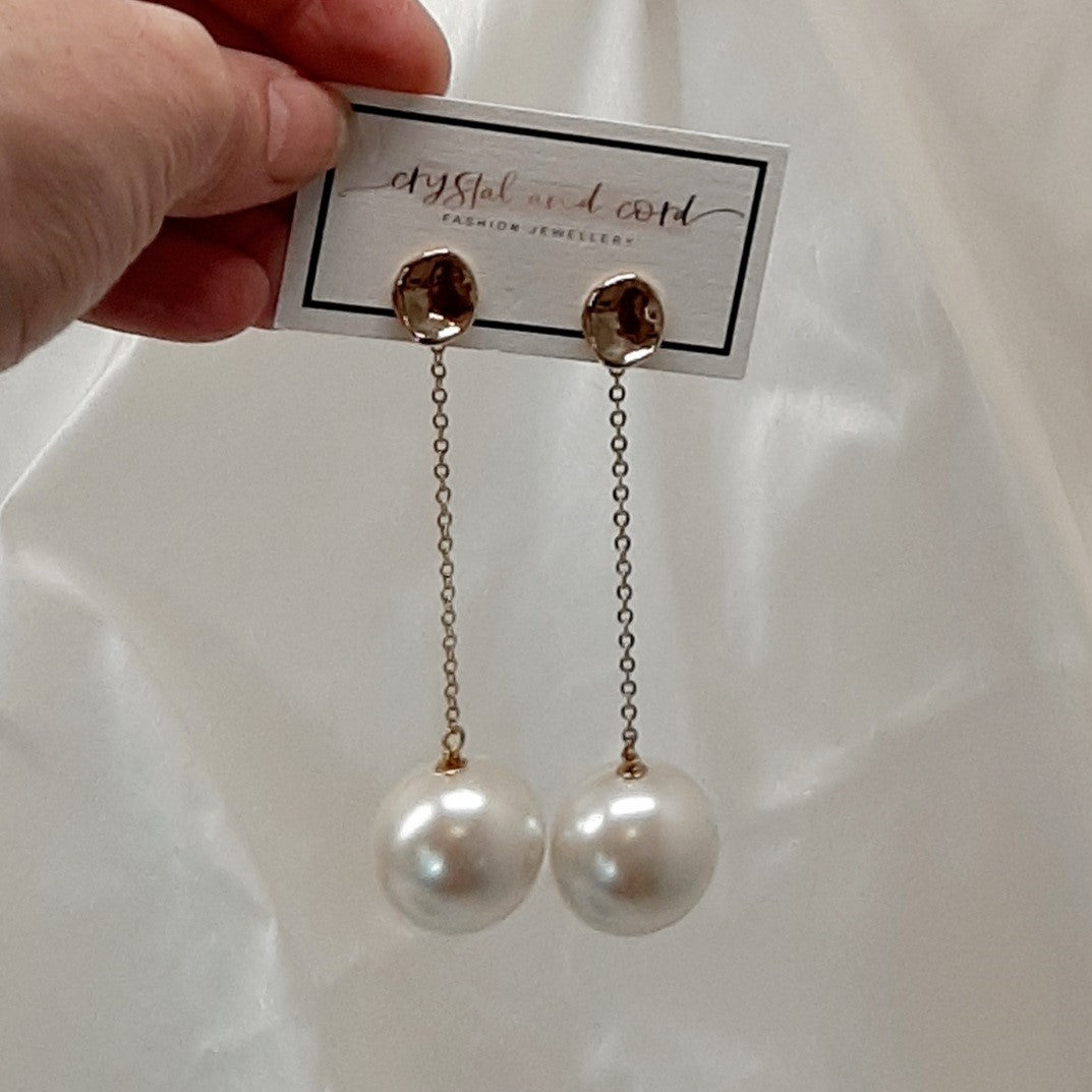 Gabby - large faux pearl gold-tone chain and stud drop earrings in two lengths