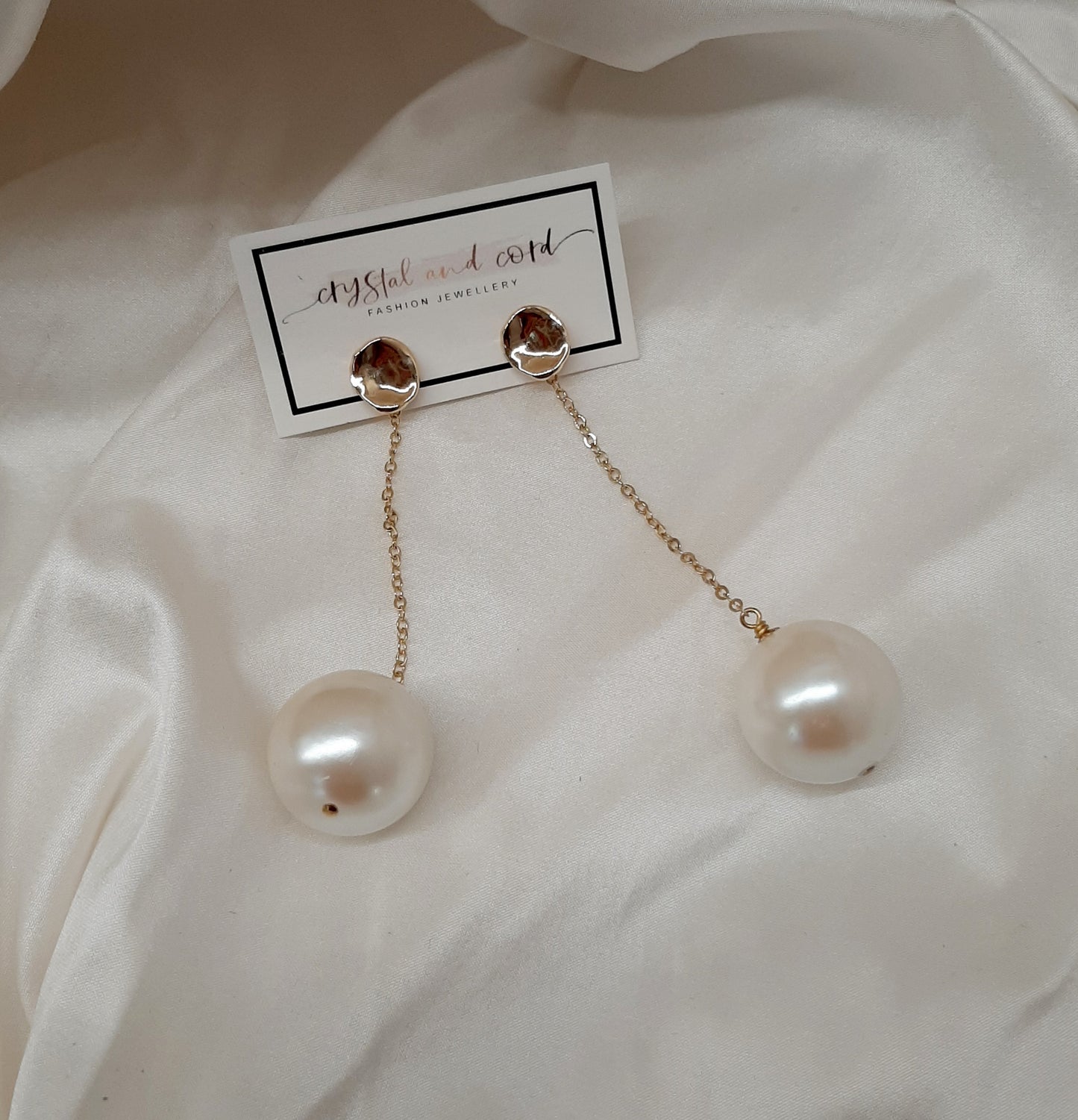 Gabby - large faux pearl gold-tone chain and stud drop earrings in two lengths