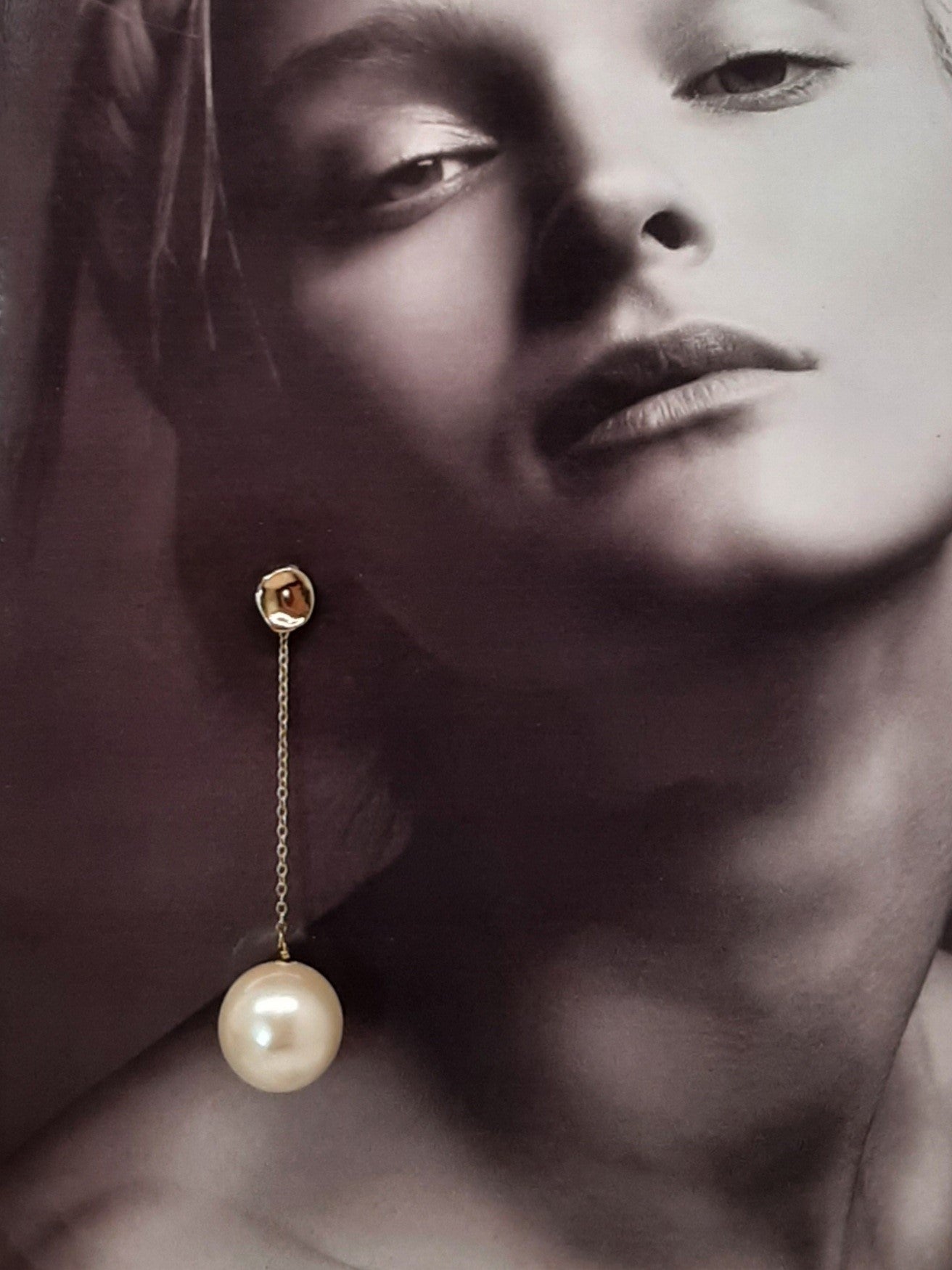 Gabby - large faux pearl gold-tone chain and stud drop earrings in two lengths