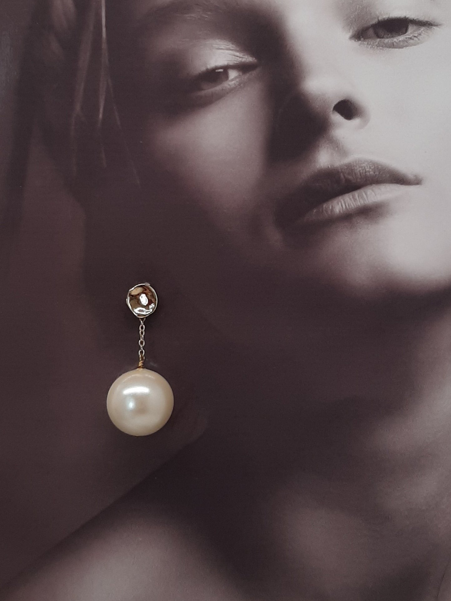 Gabby - large faux pearl gold-tone chain and stud drop earrings in two lengths
