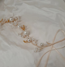 Load image into Gallery viewer, Gabrielle  - ivory shell pearl beads and ribbon hair vine
