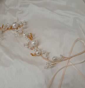 Gabrielle  - ivory shell pearl beads and ribbon hair vine