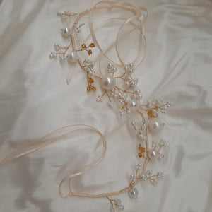 Gabrielle  - ivory shell pearl beads and ribbon hair vine