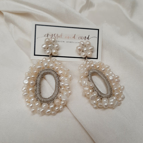 Georgia - freshwater pearls flower shaped stud and oval drop bead earrings