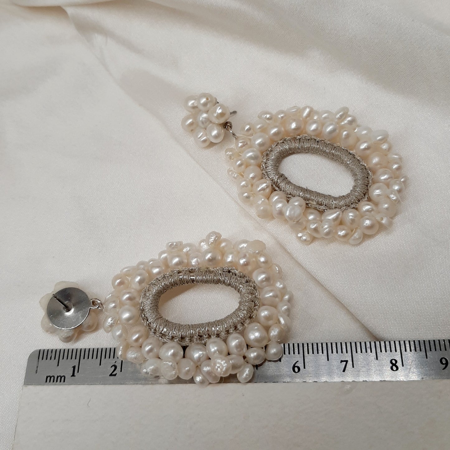 Georgia - freshwater pearls flower shaped stud and oval drop bead earrings