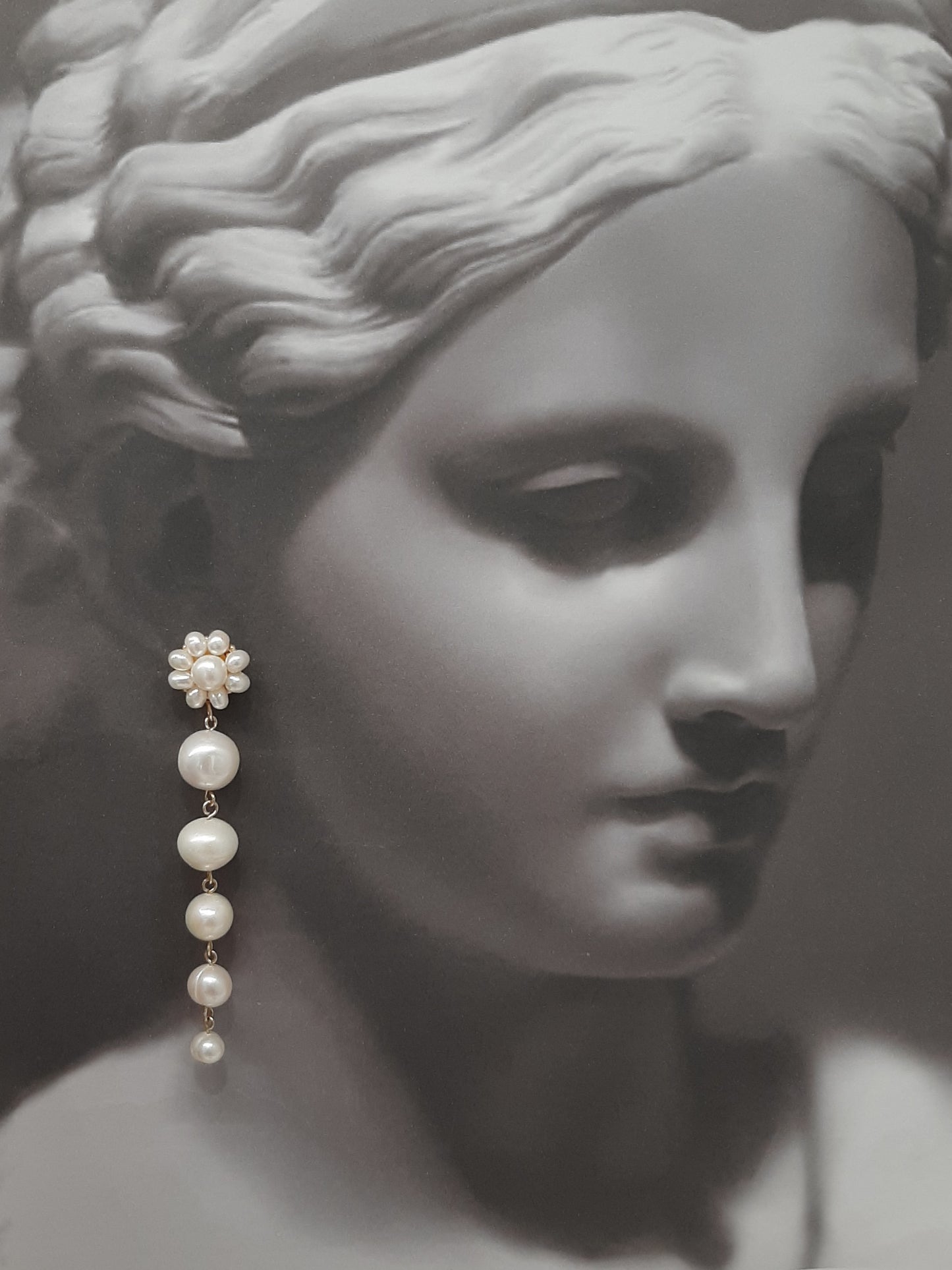 Grace (v2) - pearls tapered cascading flower shaped stud earrings