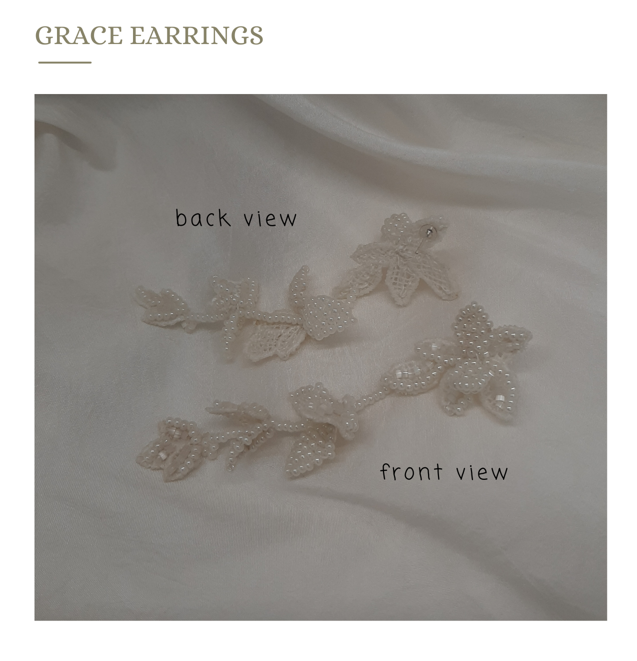 Grace - lace and tiny seed beads long cascading flower shaped stud earrings