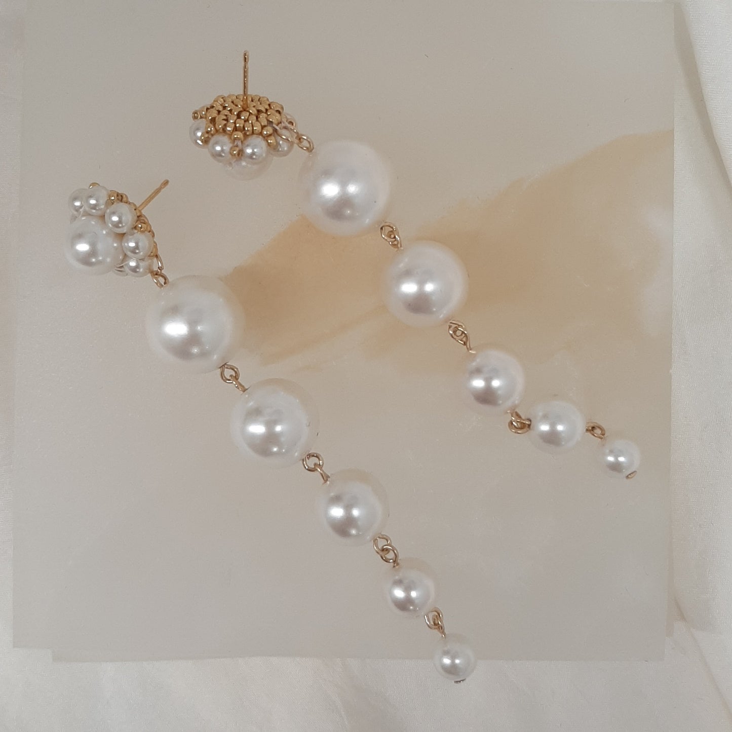 Grace (v2) - pearls tapered cascading flower shaped stud earrings